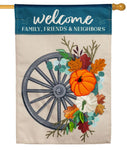 Evergreen Welcome Wagon Wheel Burlap House Flag #13B9987