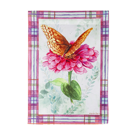 Evergreen Butterfly and Plaid Garden Satin Flag #14A10261