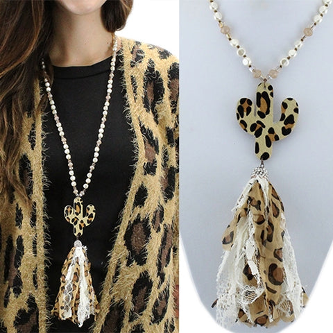 Necklace Set Pearl Leopard Cactus Tassel #72219