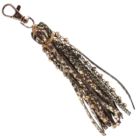 Key Clip  Snake Print Bead Bag Tassle #70953