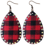 Earrings Red Plaid with Bling  #73760