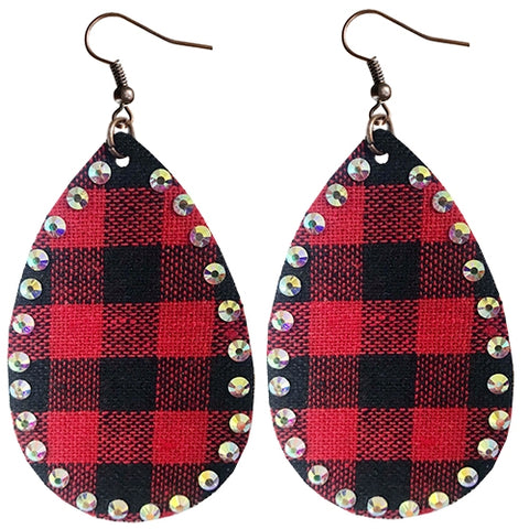 Earrings Red Plaid with Bling  #73760