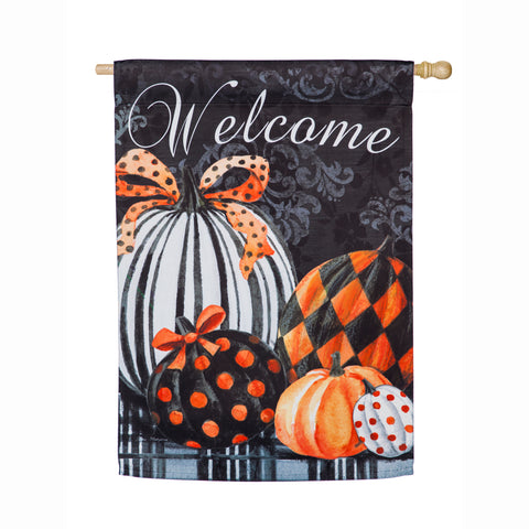 Elegant Pattern Pumpkins House Suede Flag  #13S8697