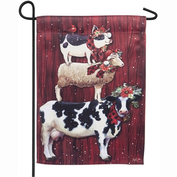 Christmas Farm Stack Garden Suede Flag #14S8711