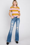 JEAN LADIES DISTRESSED MID RISE STRETCH FLARE WITH TROUSER HEM #T929MF