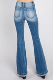 JEAN LADIES DISTRESSED MID RISE STRETCH FLARE WITH TROUSER HEM #T929MF