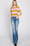 JEAN LADIES DISTRESSED MID RISE STRETCH FLARE WITH TROUSER HEM #T929MF