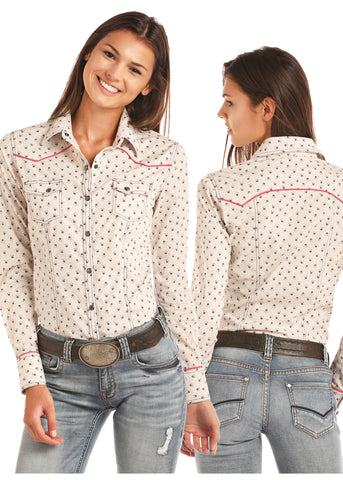 Rock & Roll Cowgirl Floral Print Shirt  #B4S1148