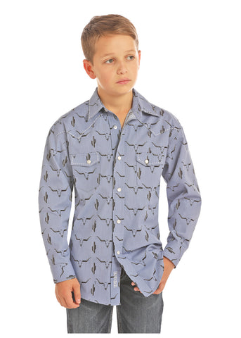 Rock and Roll Boys Steer Head Snap Shirt #B8S9110