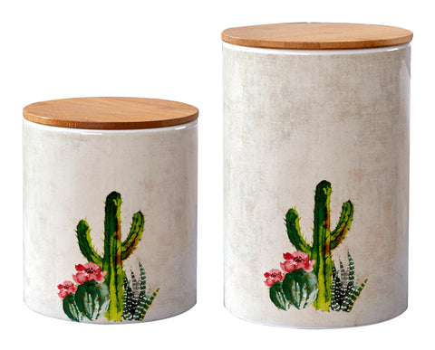 SUCCULENT DESIGN CANISTER SET 2-PC #CS1815