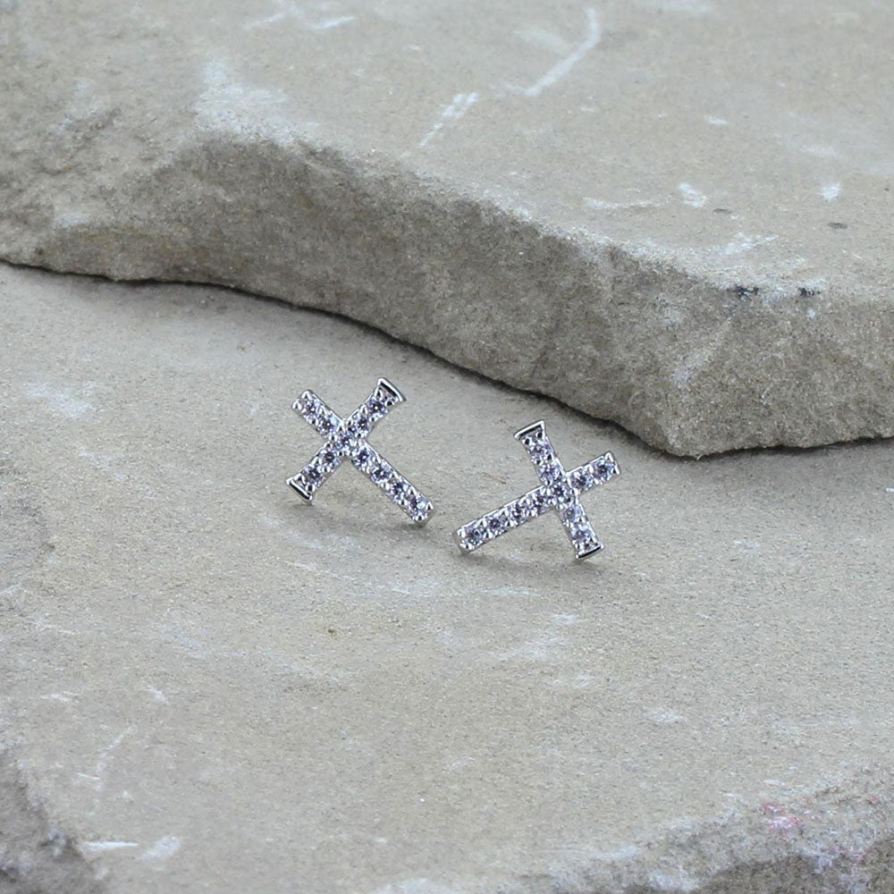 Quiet Faith, Tiny Crystal Cross Earrings #ER1510