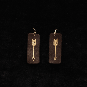 Earrings Gold Arrows Brown Leather #30964