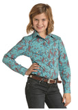 Rock N Roll Girls Teal Paisley Snap Shirt #G4S6591