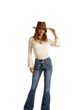 Rock & Roll Cowgirl High Rise Button Fly Flare Jeans #WHN-6117