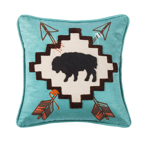 SERAPE LARGE BUFFALO THROW PILLOW W/ EMBROIDERY DETAILS, 18X18 #WS1753P4