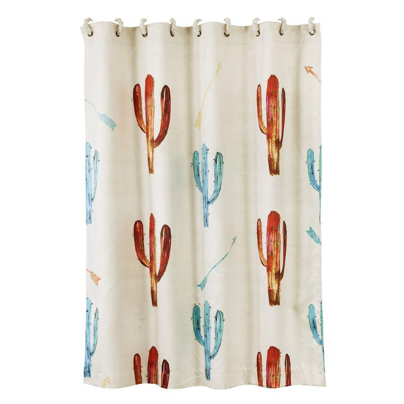 CACTUS & ARROWS SHOWER CURTAIN, CORAL & TURQUOISE #SC1756