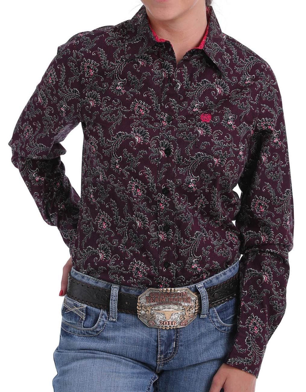 Cinch Ladies Print Burgundy Rodeo Shirt #MSW9164128