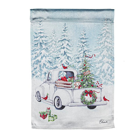 White Christmas Truck Garden Lustre Flag #14LU10610