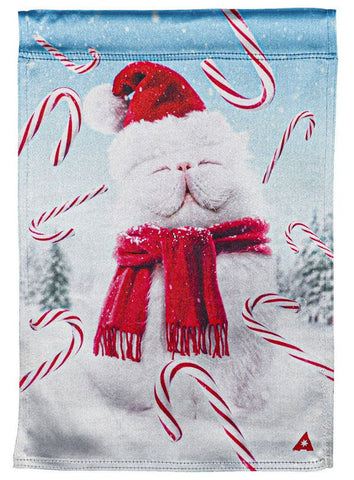 Fluffy Cat Snowman Christmas Garden Flag 2 Sided Lustre  #14LU10629