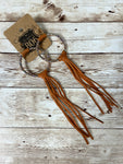 EARRING Brown Leather Tassel with Rhinestones #806-E259BABBR