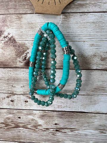 BRACELET 3 STRAND Turquoise Stretch #806-B021TQ