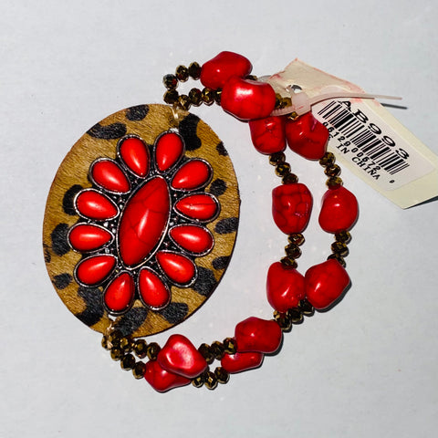 BRACELET SET IN STONE LEOPARD, RED STONES #AB993