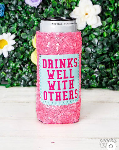 DRINKS WELL WITH OTHERS SEQUIN CAN COOLERS FOR SLIM CAN  #81067SC