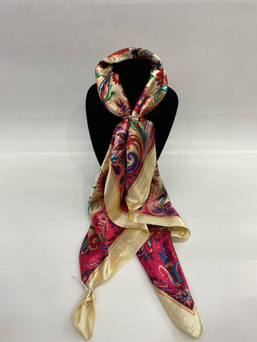 Wild Rag Silk Cream Pink Swirls Print #WR