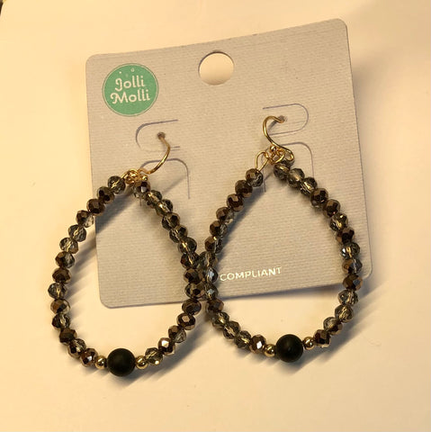 Earrings Black Beads Tear Drop  #JE0079GLBLK