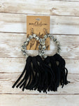 Earring Willa Leather Tassel Earrings with Cow Print Beads and Black Tassels  #JE132-18-J29