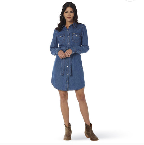 Wrangler® Western Fashion Top - Mid Denim Dress #LWD708D