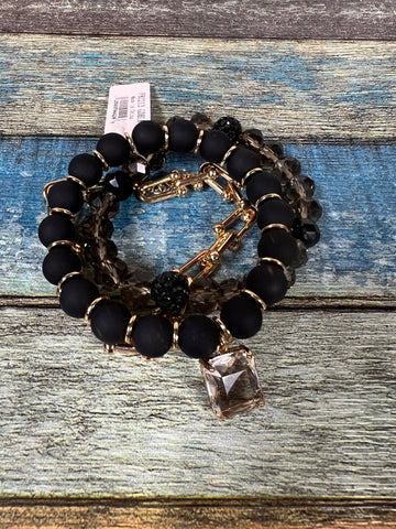 BRACELET 3 Stretch Black and Gold Tone #FB2213-GDBLK