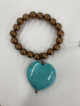 Bracelet Copper Bead Stretch Turq Charm #BCT