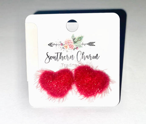 Earrings Red Fuzzy Hearts #SC5