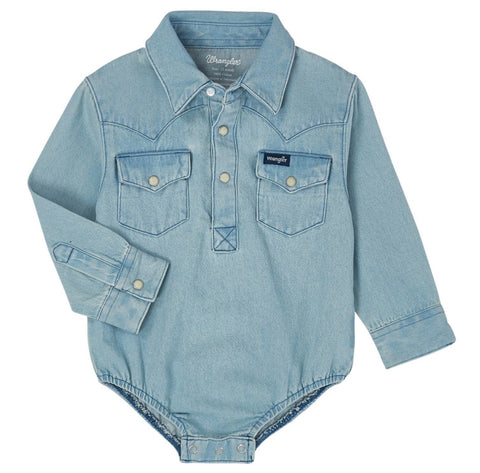 Wrangler® Baby Long Sleeve Bodysuit - Faded Blue #PQ1371D