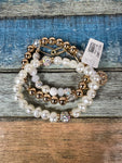 BRACELET 3 Stretch Pearl and Gold Tone #FB2212-GDWHT