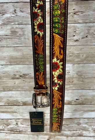 American Darling Leather Belt Cactus Flower #ADBLF141