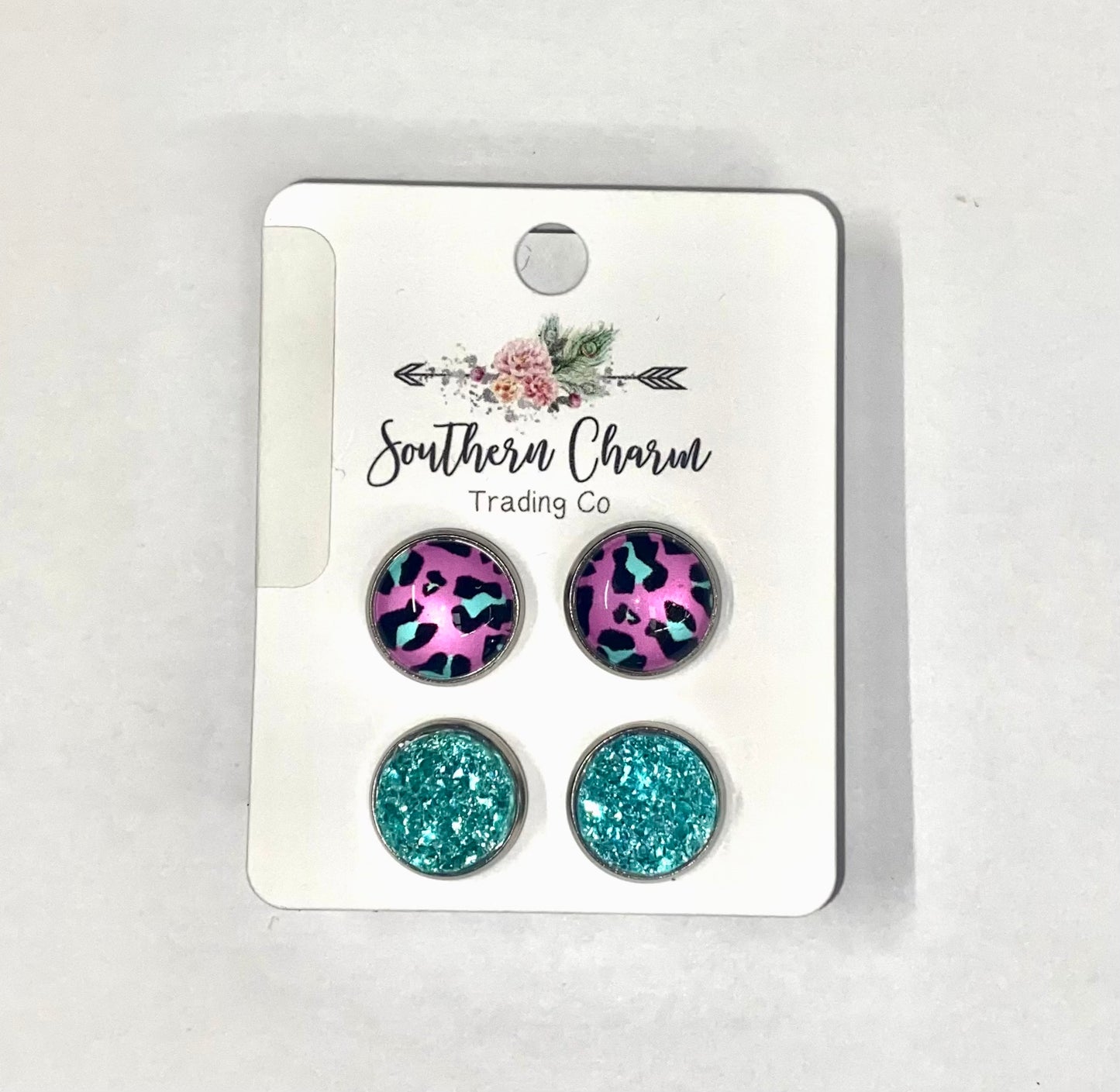 Earring Cheetah Turquoise Sparkle 2 Pack #SC9
