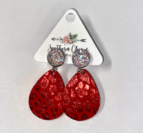 Earrings Red Leopard Dangle #SC-750