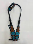 Headstall 1 Ear Blue Flower/ Blue Buck Stitch #ADPAR148-1E