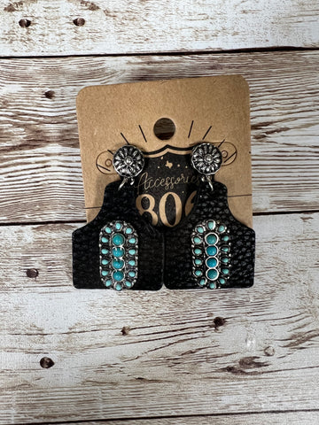 Earring Cow Tag Turquoise #806-E254SBL