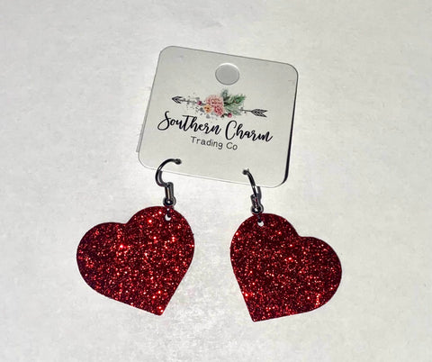 Earrings Red Sparkle Hearts #SC750