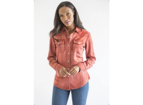 Kaycee Denim Shirt Rustic Red Color #KayceeR