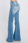 JEAN LADIES DISTRESSED SUPER HIGH RISE 70'S INSPIRED FLARE #P289F-MD