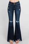 JEAN LADIES DISTRESSED HIGH RISE STRETCH SUPER FLARE #P301F-DK