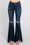 JEAN LADIES DISTRESSED HIGH RISE STRETCH SUPER FLARE #P301F-DK