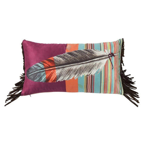 SERAPE FEATHER PILLOW W/ EMBROIDERY DETAILS, 12X24 #WS1753P6