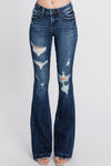 JEAN LADIES DISTRESSED MID RISE STRETCH TIE FLARE - PETITE #TZ929MF-MD