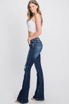 JEAN LADIES DISTRESSED MID RISE STRETCH TIE FLARE - PETITE #TZ929MF-MD