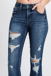 JEAN LADIES DISTRESSED MID RISE STRETCH TIE FLARE - PETITE #TZ929MF-MD